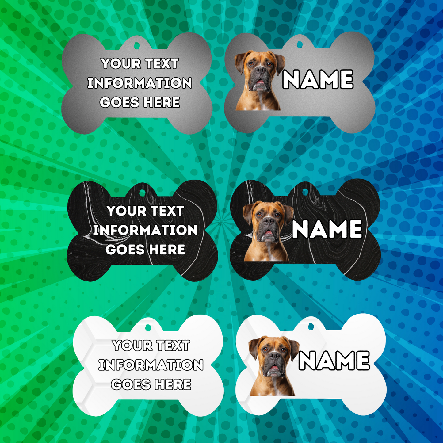 BOXER TAG Dog Pet Personalised Your Own Photo bone style tag