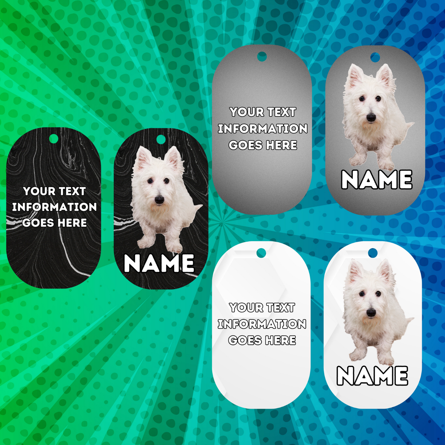 WESTIE  Dog Personalised Your Own Photo Round Dog Bone, Military Tag