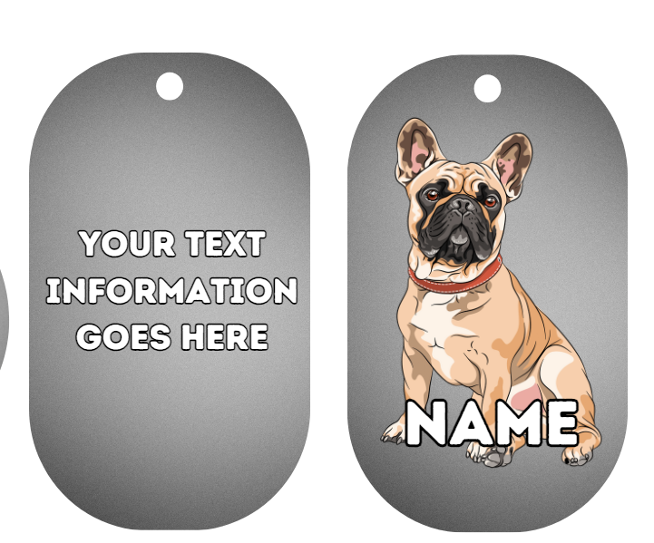 FRENCH BULLDOG Dog Pet Personalise Own Photo Round, Bone, Military Tag