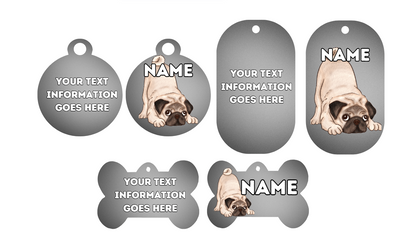 PUG Dog Personalised Your Own Photo Round Dog Bone, Military Tag