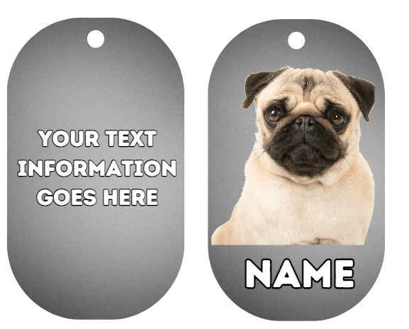 PUG Dog Personalised Your Own Photo Round Dog Bone, Military Tag