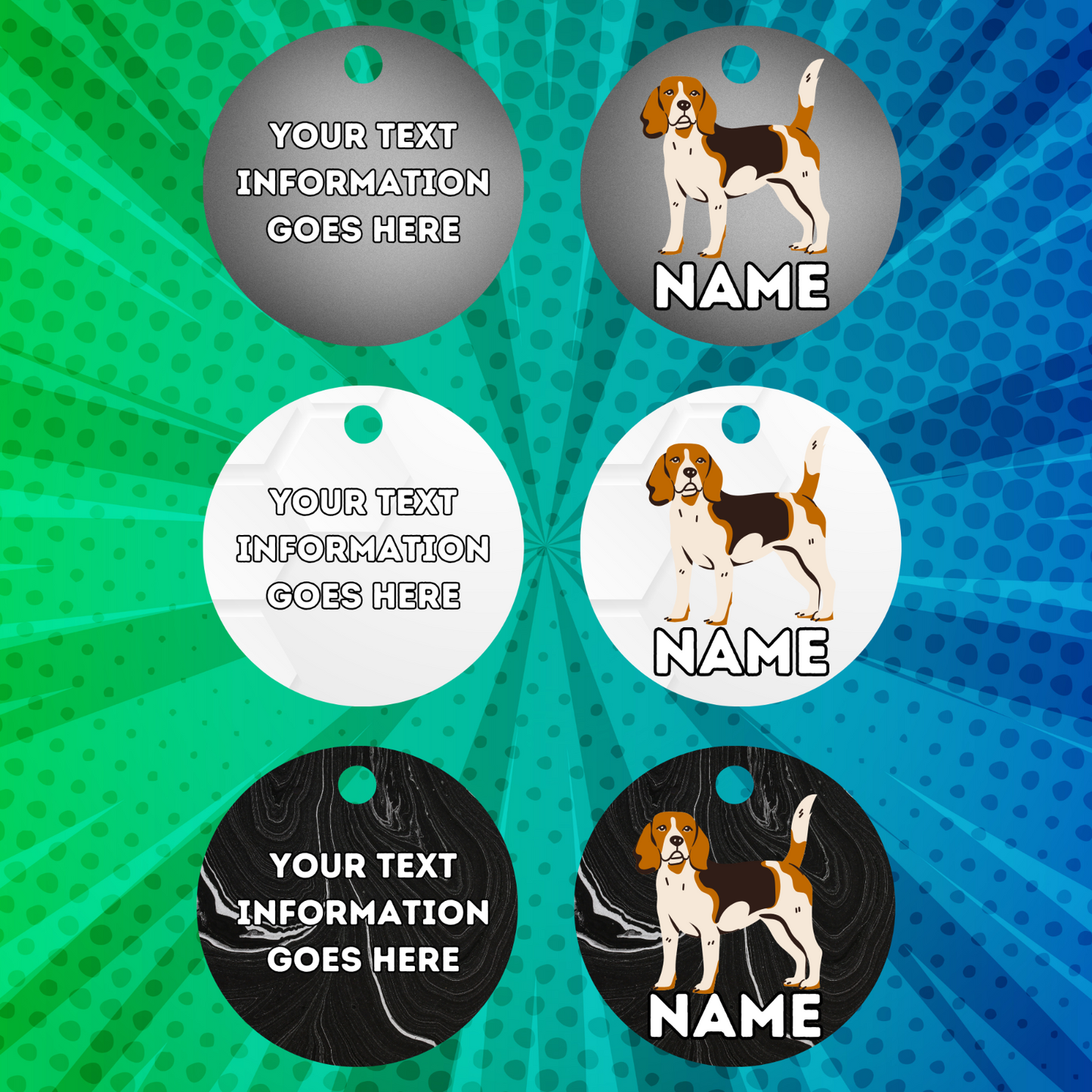 BEAGLE TAG Dog Pet Personalise Own Photo Round, Bone, Military Tag