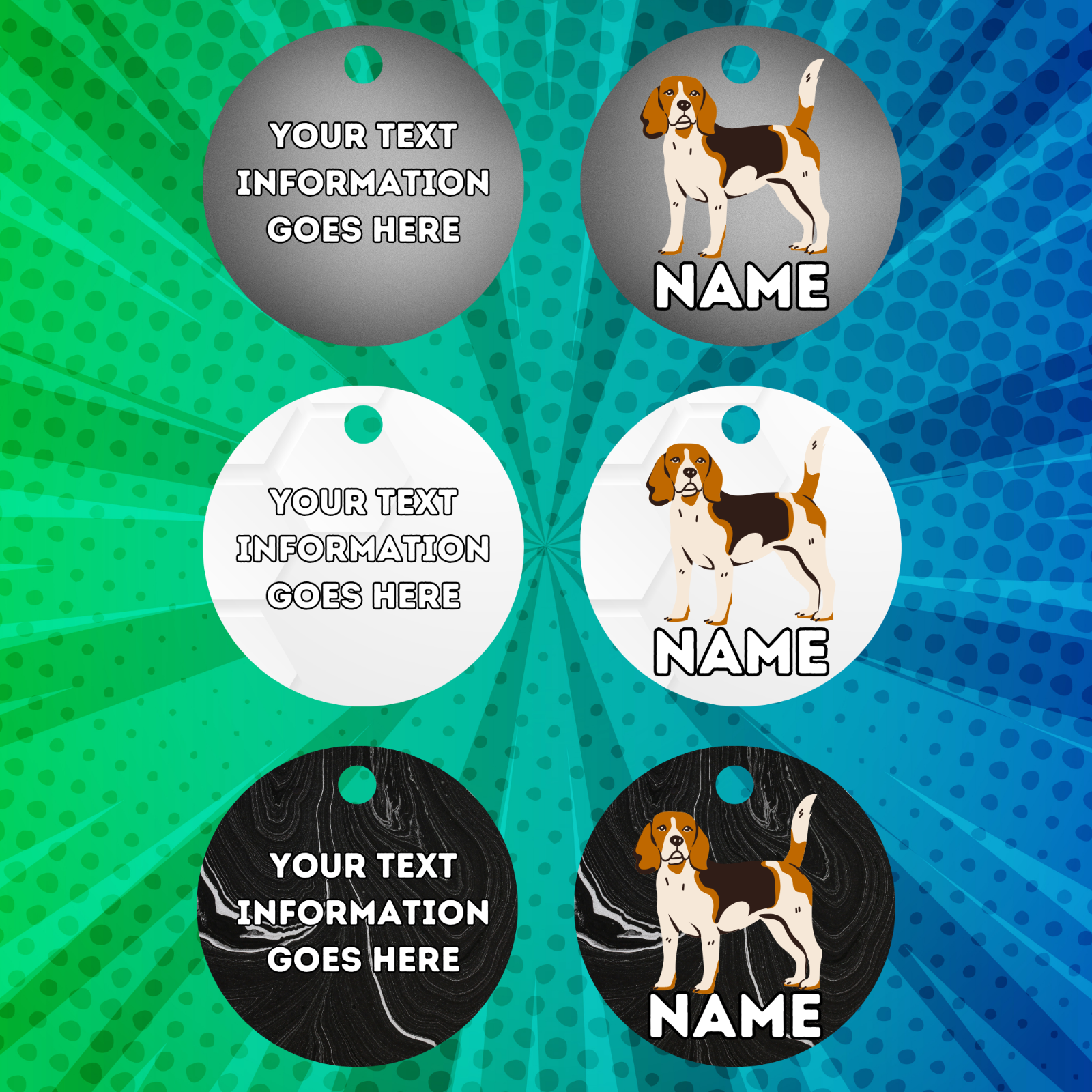 BEAGLE TAG Dog Pet Personalise Own Photo Round, Bone, Military Tag