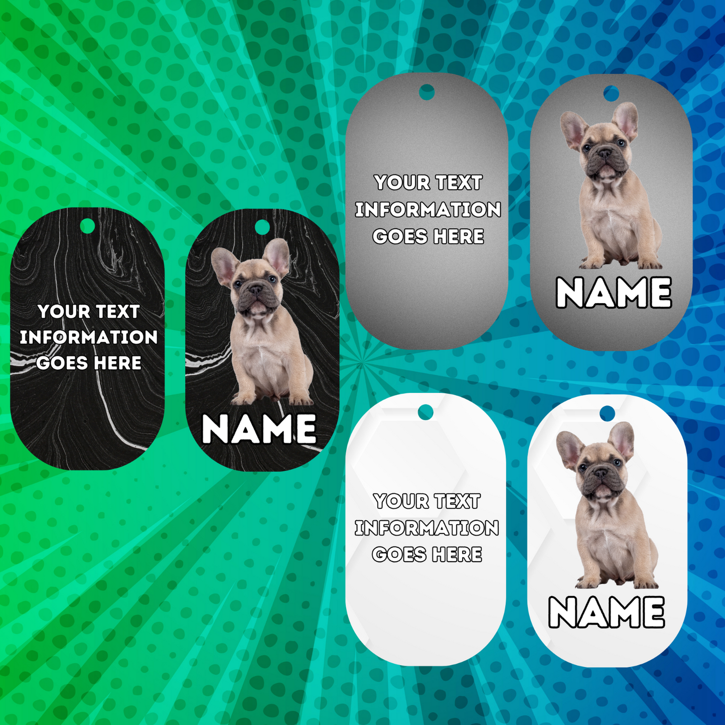 FRENCH BULLDOG Dog Pet Personalise Own Photo Round, Bone, Military Tag