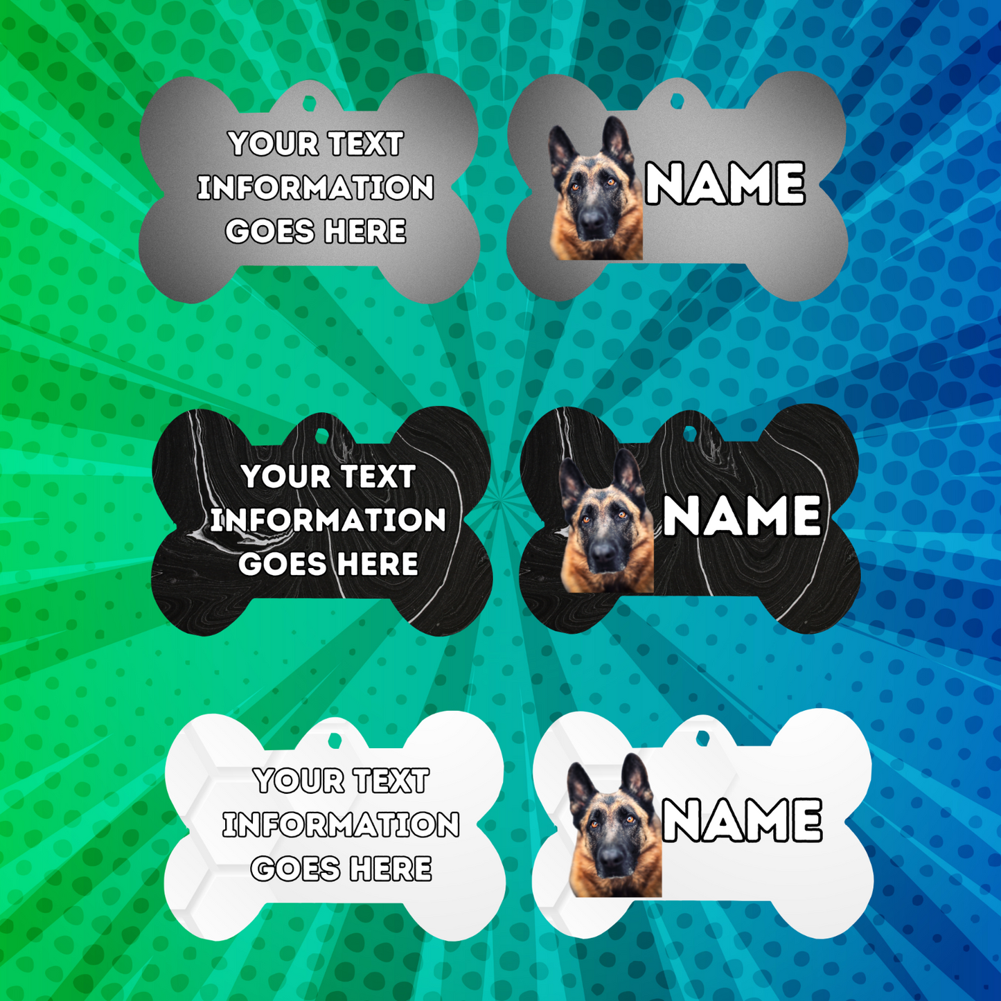 GERMAN SHEPHERD Dog Pet Personalised Your Own Photo bone style tag