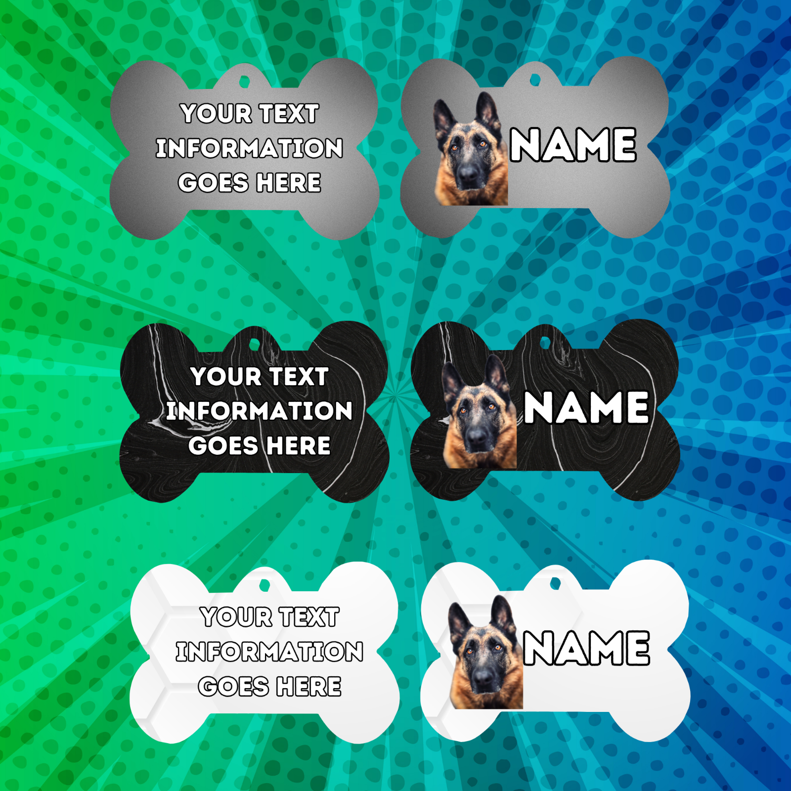 GERMAN SHEPHERD Dog Pet Personalised Your Own Photo bone style tag