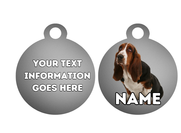 BASSET HOUND TAG Dog Pet Personalise Own Photo Round, Bone, Military Tag