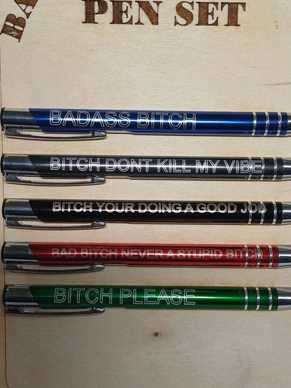 BADASS BIT*H funny quotes pen set, gift set, funny, Christmas, office, business