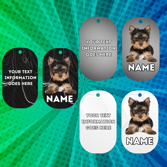 YORKSHIRE TERRIER Cat Tag Pet Personalised Your Own Photo Military Style Tag