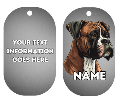 BOXER Dog Pet Personalise Own Photo Round, Bone, Military Tag