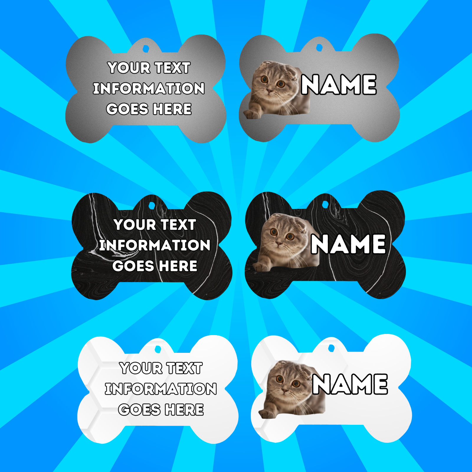 SCOTTISH FOLD Cat Tag Pet Personalised Your Own Photo bone style tag