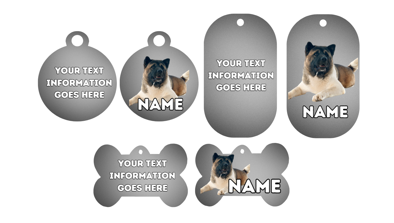 AMERICAN AKITA TAG Dog Pet Personalise Own Photo Round, Dog Bone, Military Tag