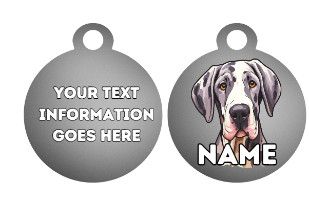 GREAT DANE Dog Pet Personalise Own Photo Round, Bone, Military Tag