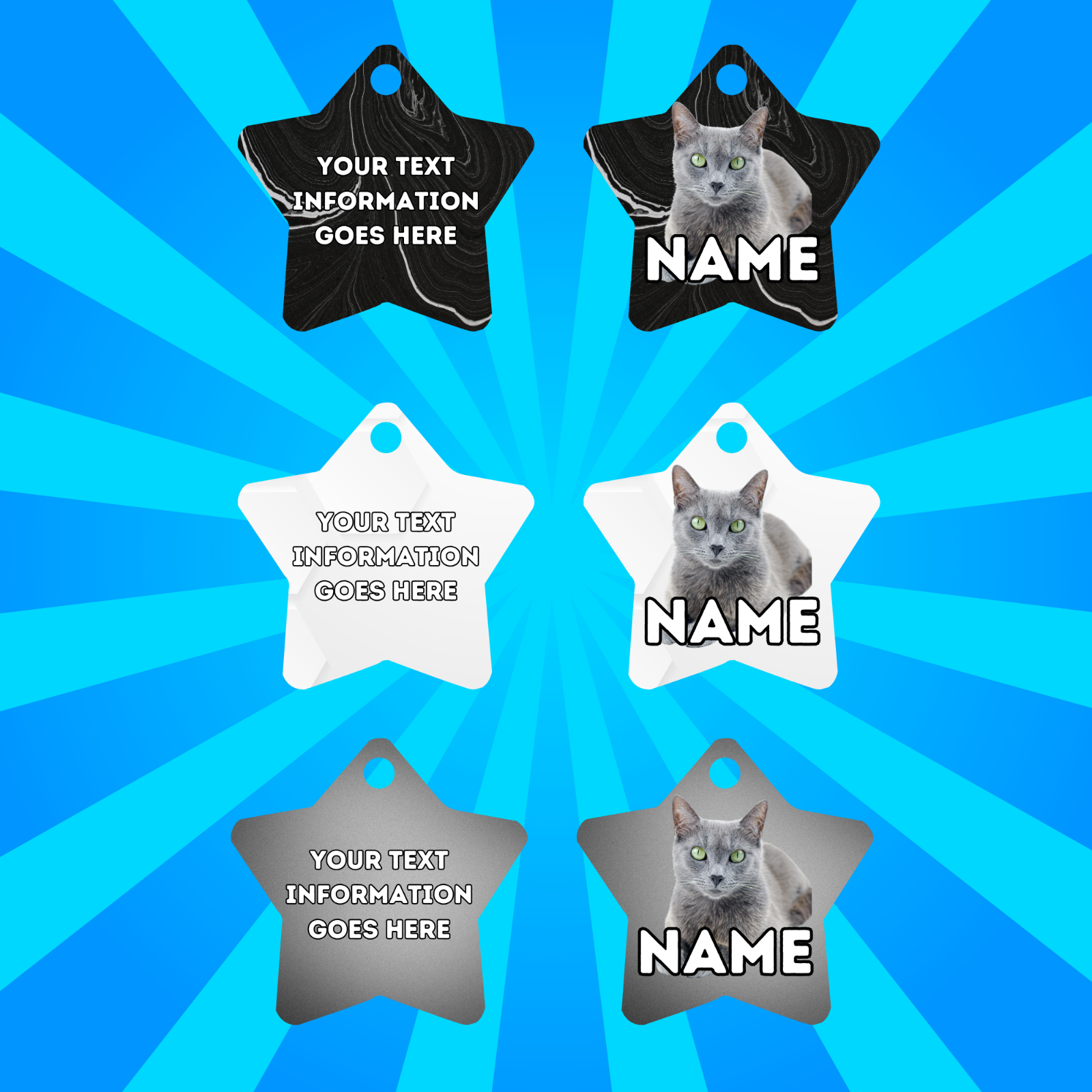 RUSSIAN BLUE Cat Tag Pet Personalised Your Own Photo STAR Shape Tag