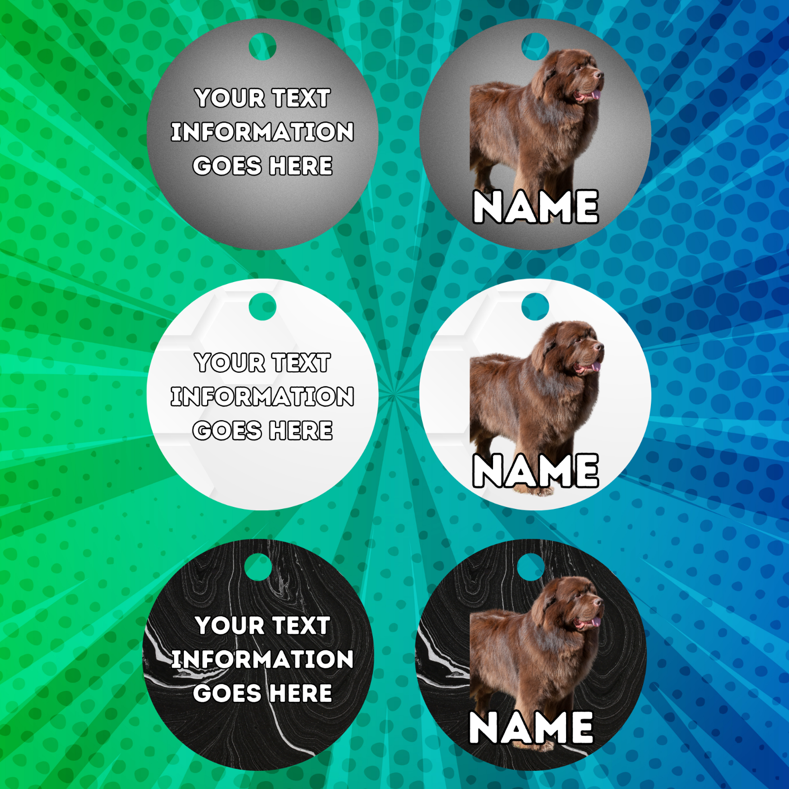 NEWFOUNDLAND TAG Dog Pet Personalised Your Own Photo Round