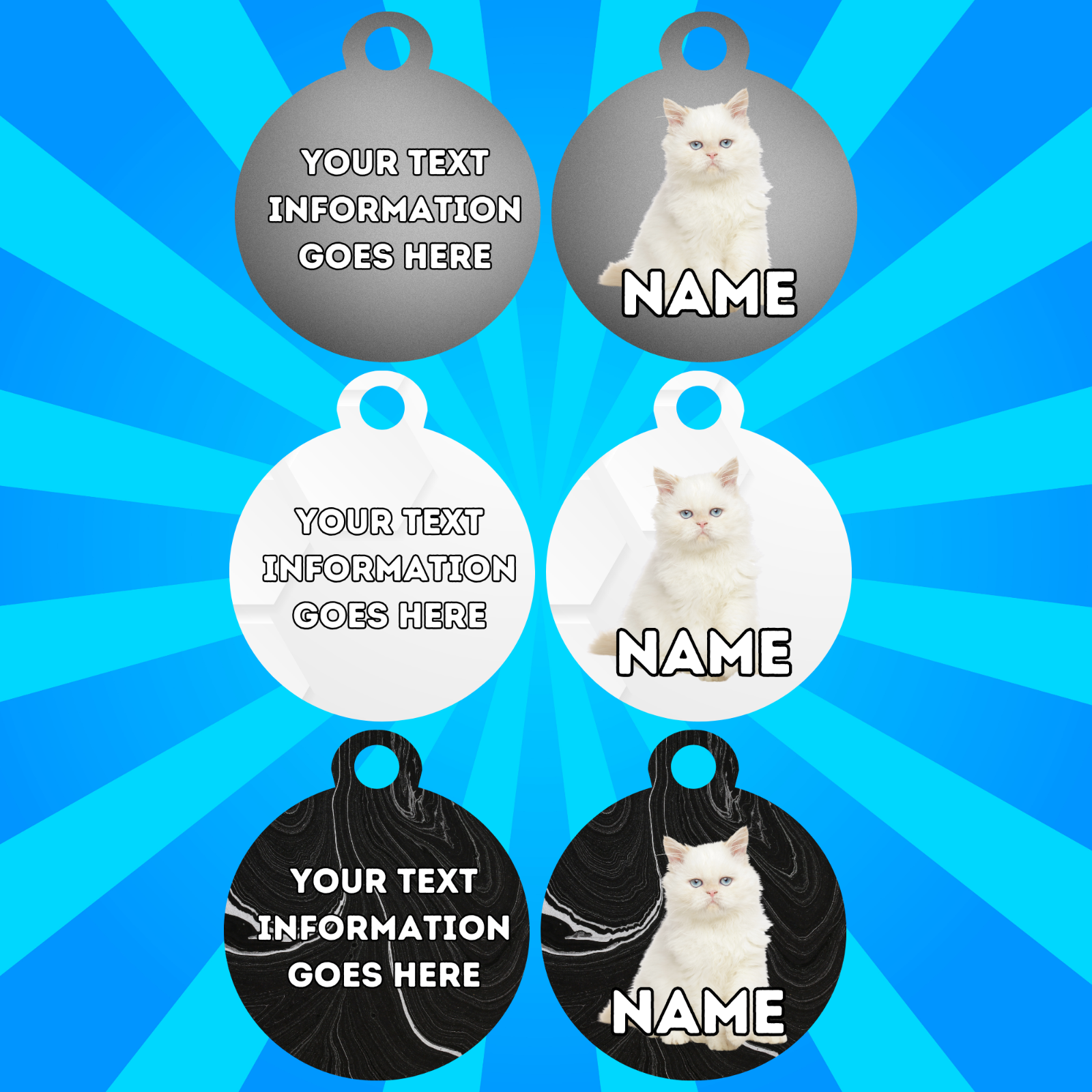 PERSIAN Cat Pet Personalised Own Photo Round, Dog Bone, Military Tag