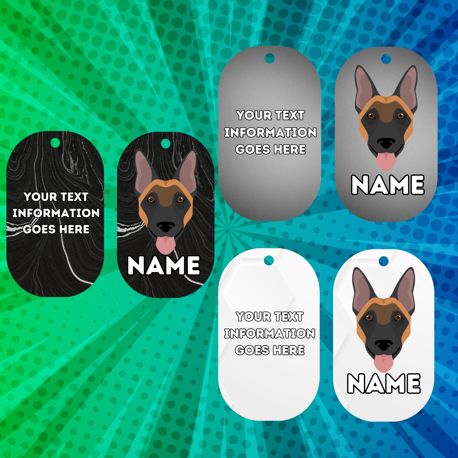 BELGIAN MALINOIS Dog Pet Personalise Own Photo Round, Bone, Military Tag