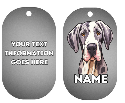 GREAT DANE Dog Pet Personalise Own Photo Round, Bone, Military Tag