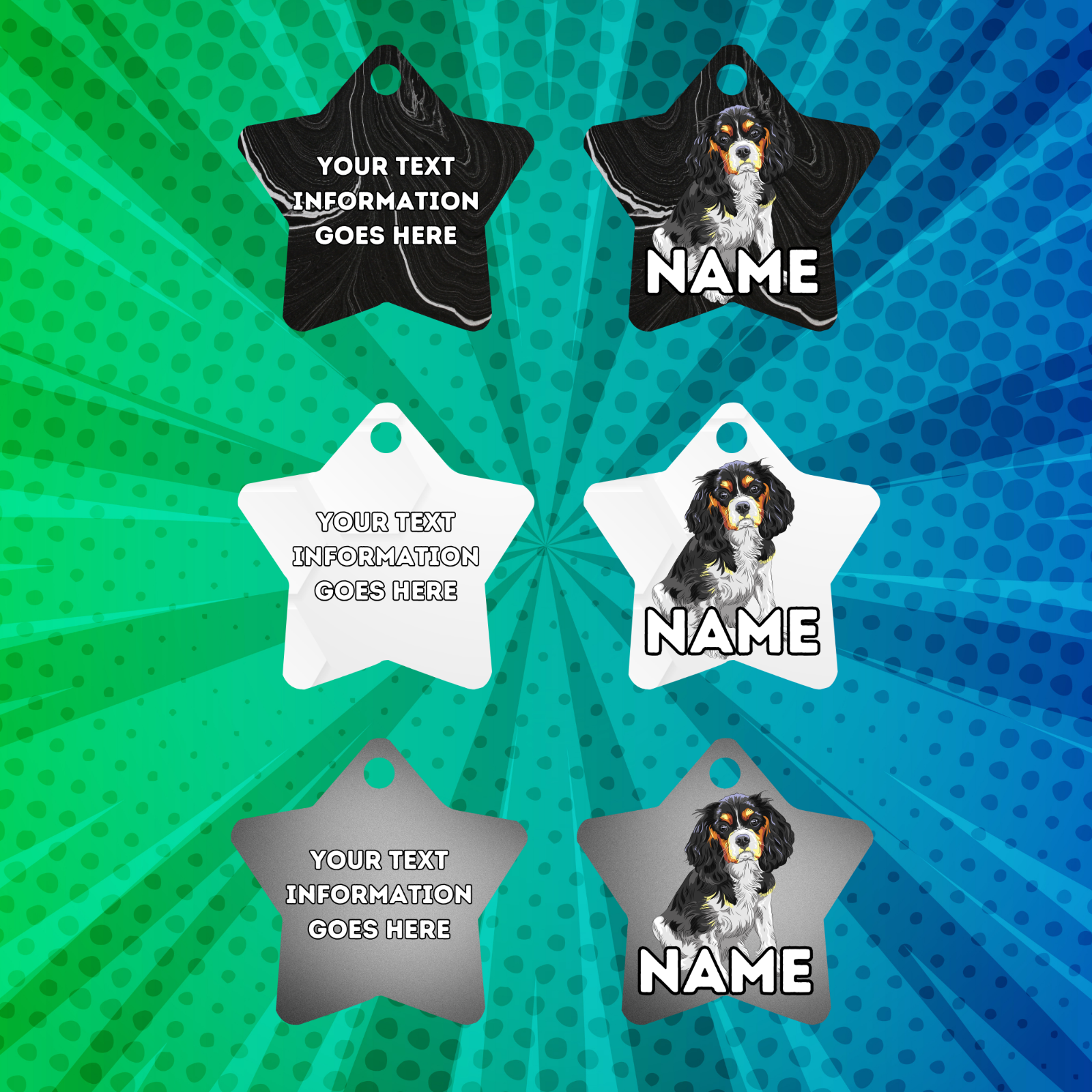 KING CHARLES CAVALIER Dog Pet Personalise Own Photo Round, Bone, Military Tag