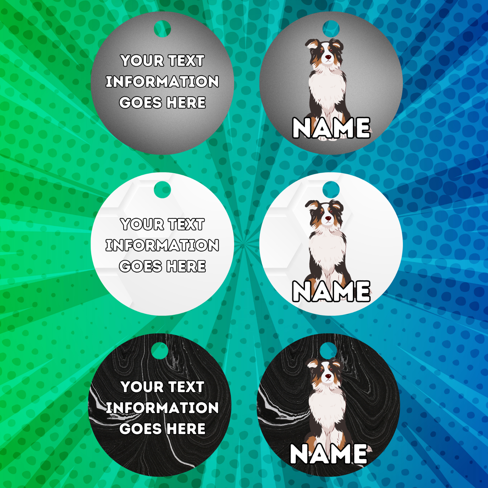 AUSTRILIAN SHEPPARD TAG Dog Pet Personalise Own Photo Round, Bone, Military Tag