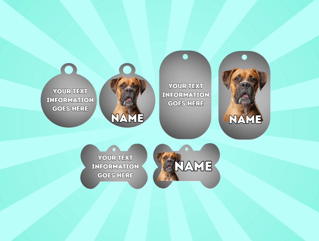 BOXER Dog Pet Personalise Own Photo Round, Bone, Military Tag