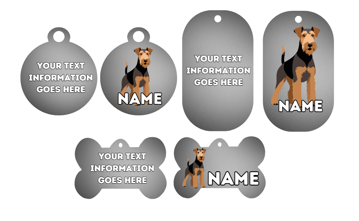 AIREDALE TERRIER TAG Dog Pet Personalise Own Photo Round, Dog Bone, Military Tag