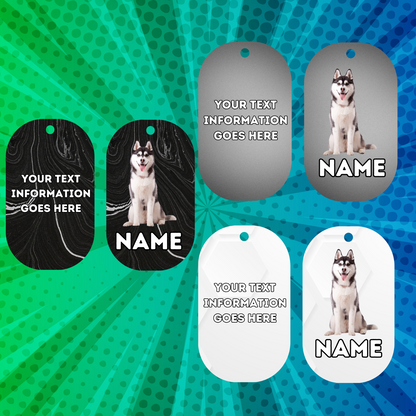 SIBERIAN HUSKY Cat Tag Pet Personalised Your Own Photo Military Style Tag