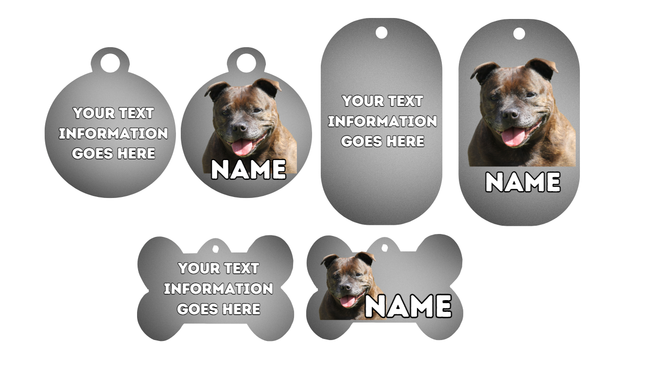 AMERICAN STAFFY TAG Dog Pet Personalise Own Photo Round, Dog Bone, Military Tag