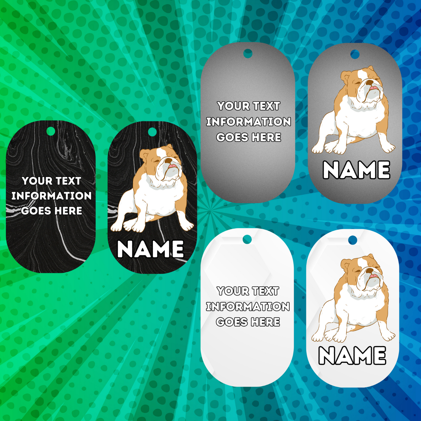 ENGLISH BULLDOG Dog Pet Personalised Your Own Photo bone style tag