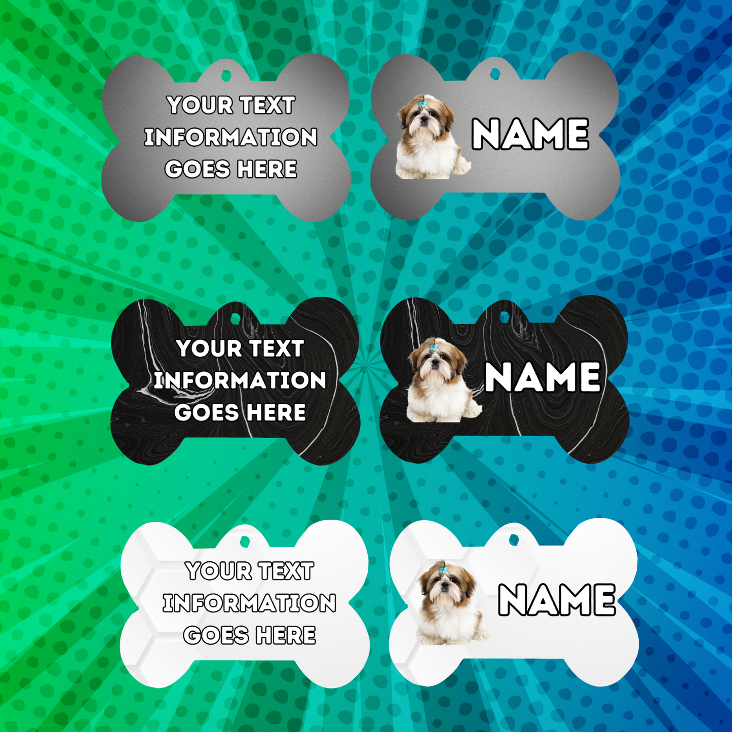 SHIH TZU  Dog Personalised Your Own Photo Round Dog Bone, Military Tag