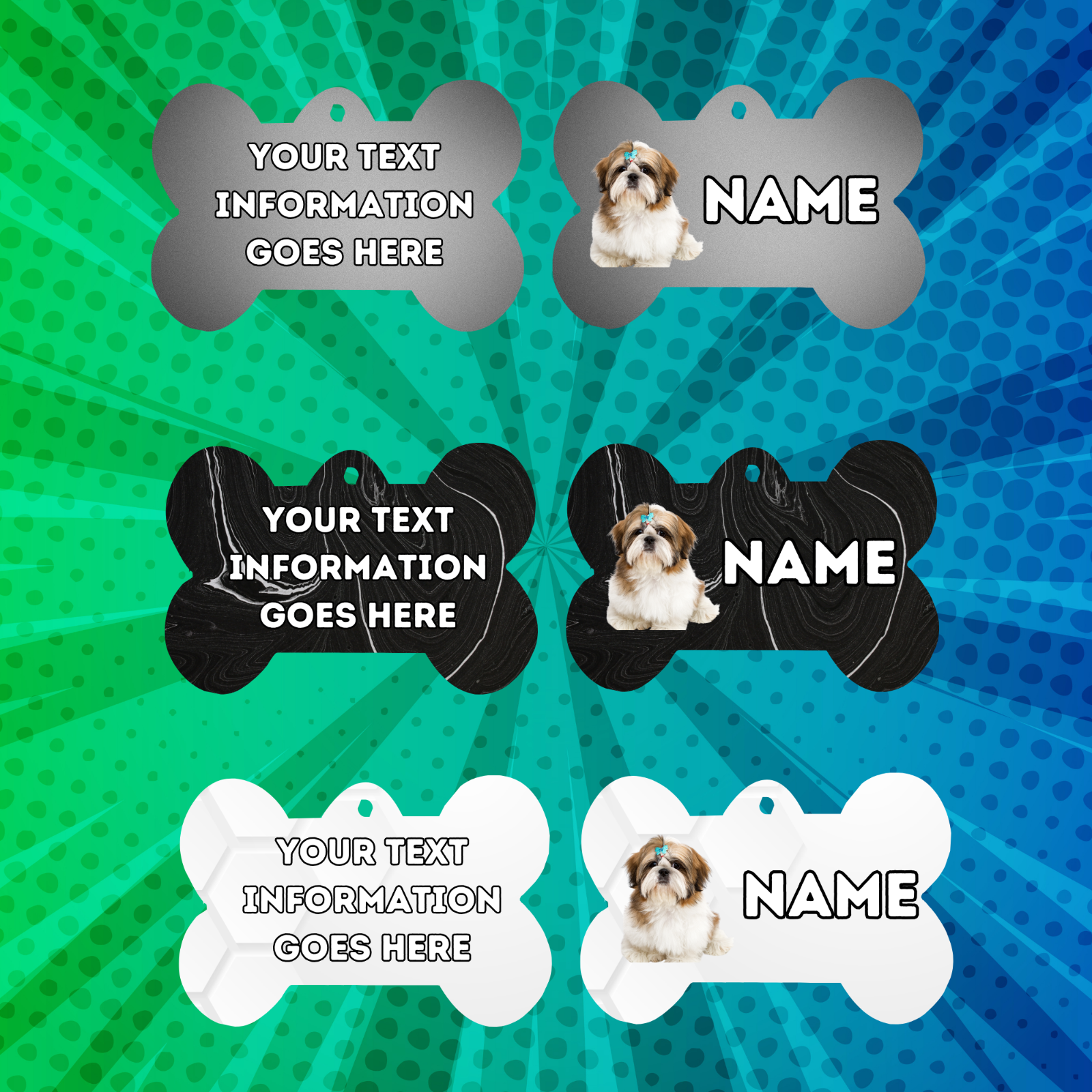 SHIH TZU  Dog Personalised Your Own Photo Round Dog Bone, Military Tag