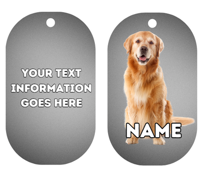 GOLDEN RETRIEVER Dog Pet Personalise Own Photo Round, Bone, Military Tag