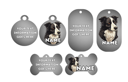 BORDER COLLIE Dog Pet Personalise Own Photo Round, Bone, Military Tag