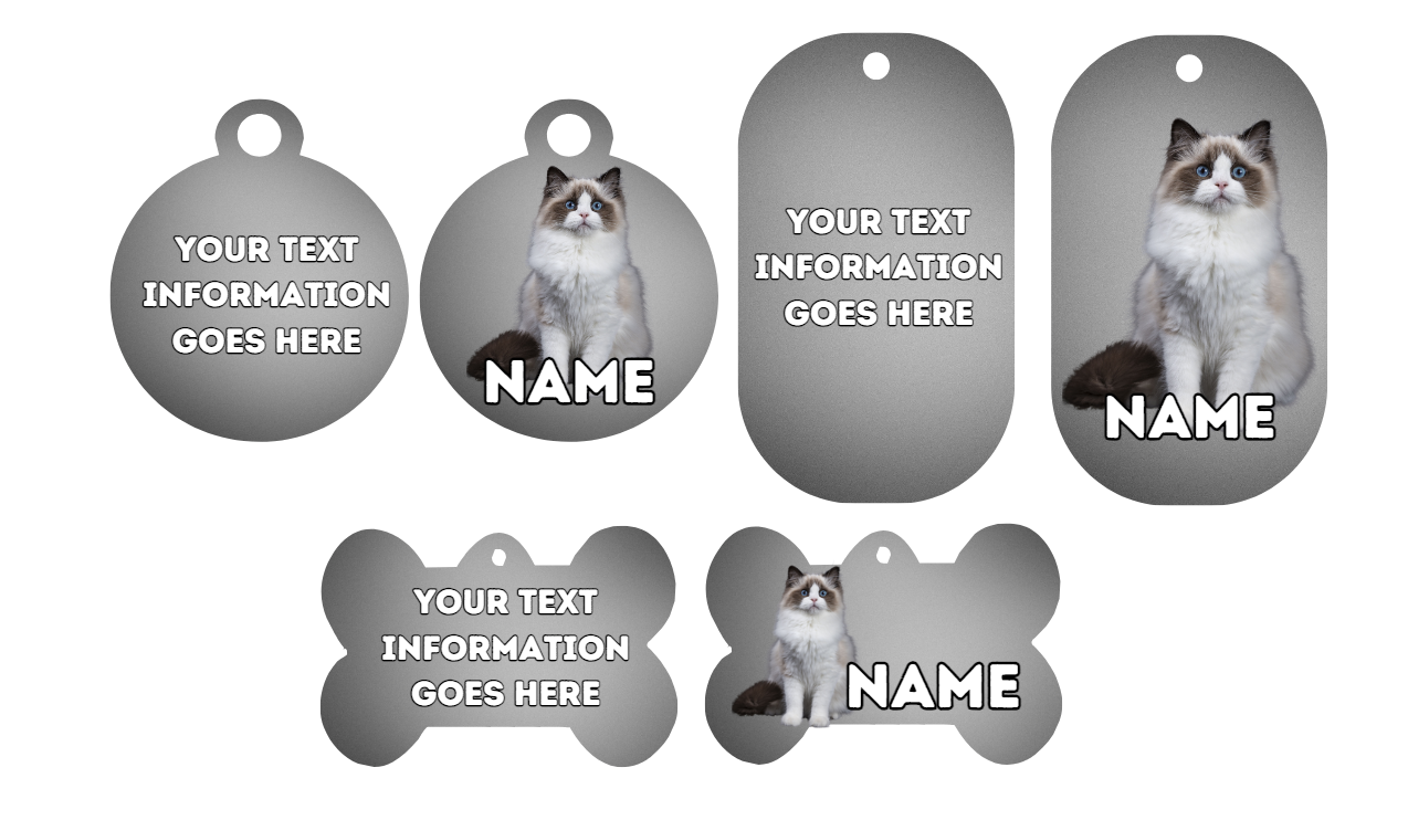 RAGDOLL Cat Pet Personalised Own Photo Round, Dog Bone, Military Tag