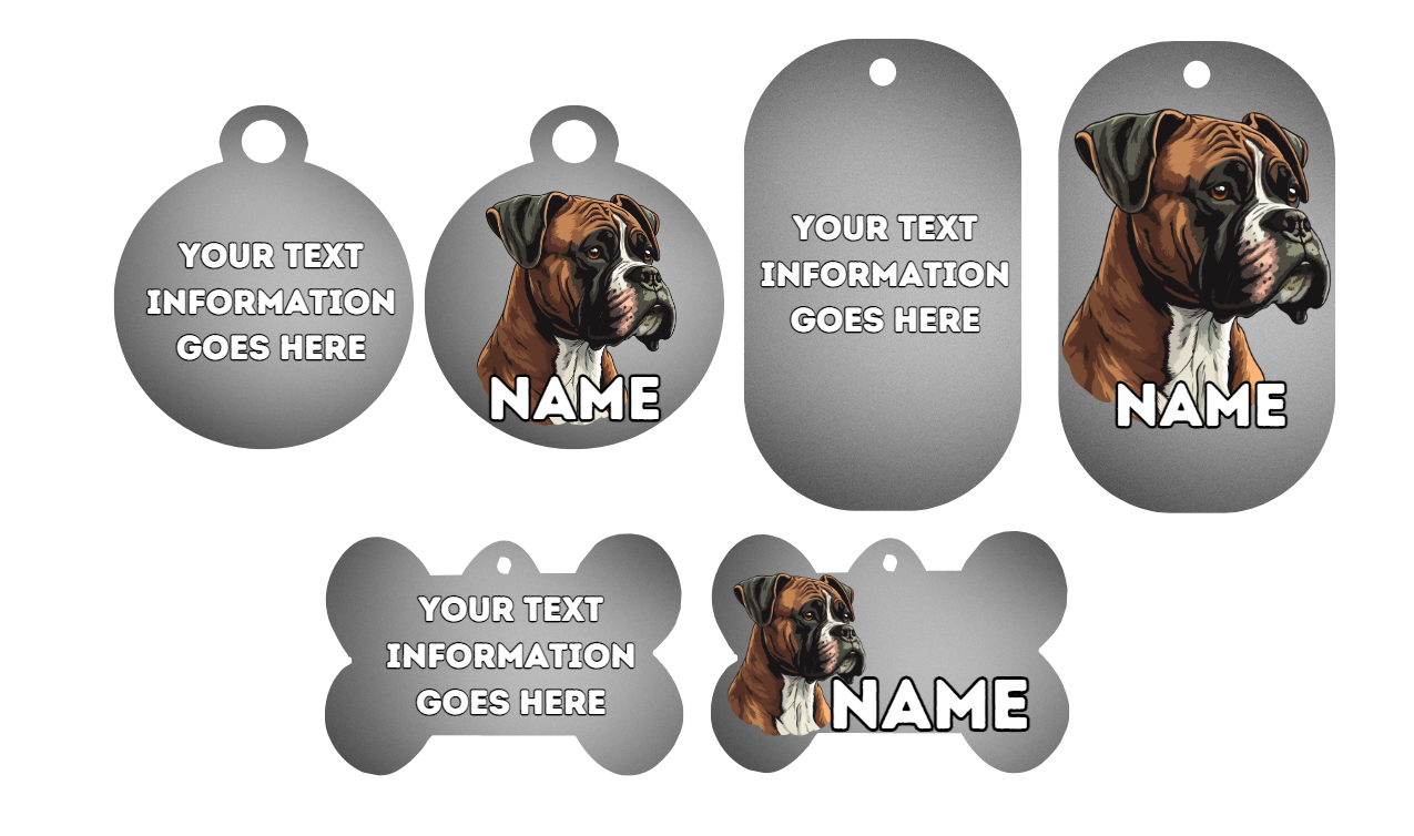 BOXER Dog Pet Personalise Own Photo Round, Bone, Military Tag