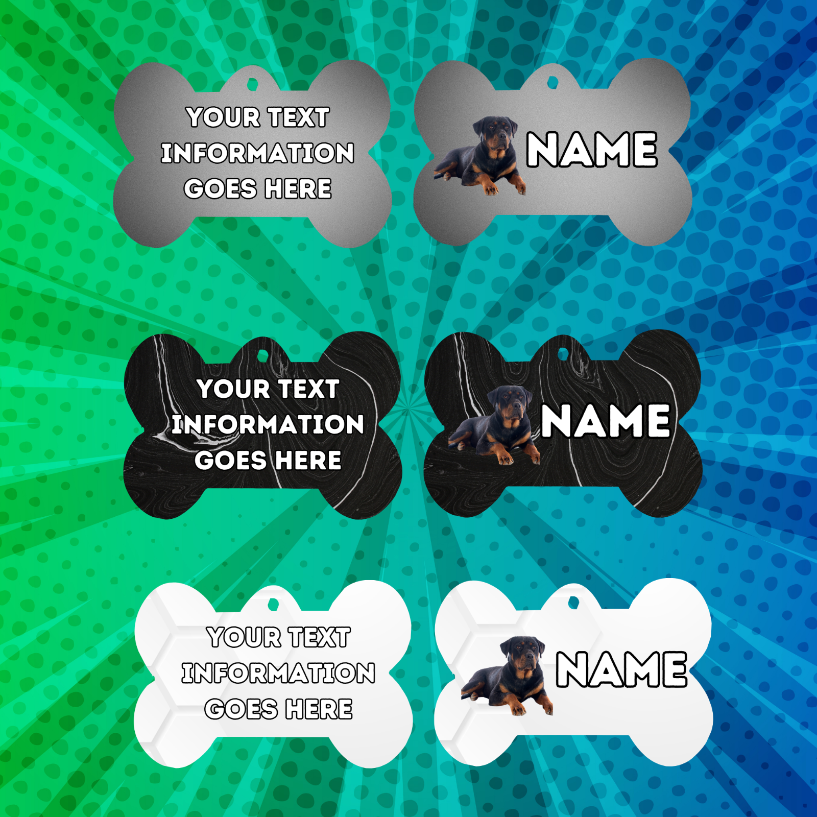 ROTTWEILER  Dog Personalised Your Own Photo Round Dog Bone, Military Tag