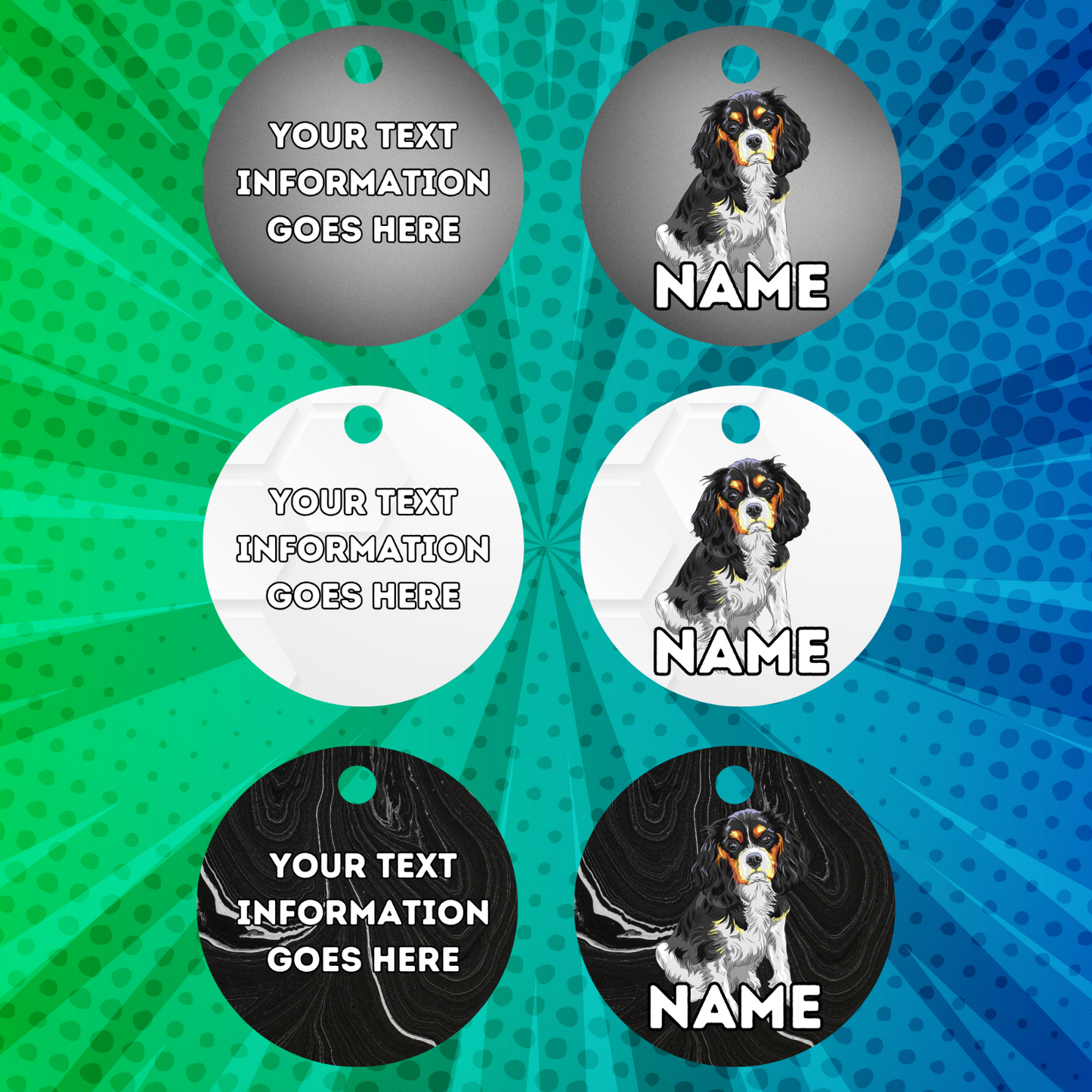 KING CHARLES CAVALIER Dog Pet Personalise Own Photo Round, Bone, Military Tag