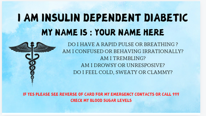 Insulin Dependent Diabetic Awareness Card Free Lanyard and Holder