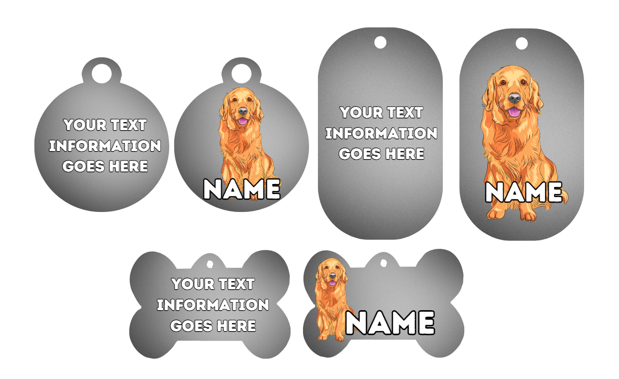 GOLDEN RETRIEVER Dog Pet Personalise Own Photo Round, Bone, Military Tag