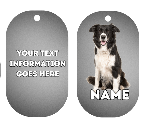 BORDER COLLIE Dog Pet Personalise Own Photo Round, Bone, Military Tag