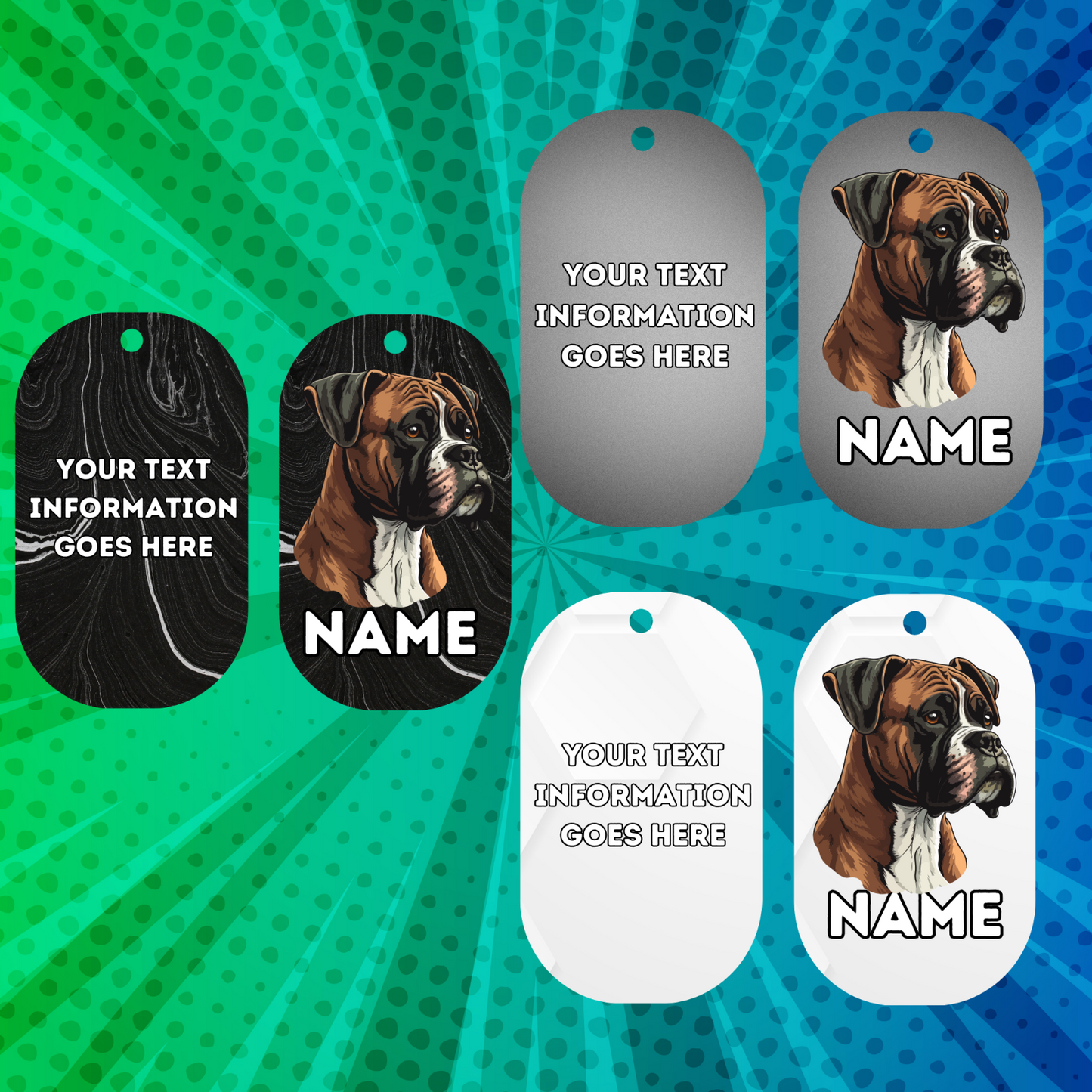 BOXER TAG Dog Pet Personalised Your Own Photo Military Style Tag