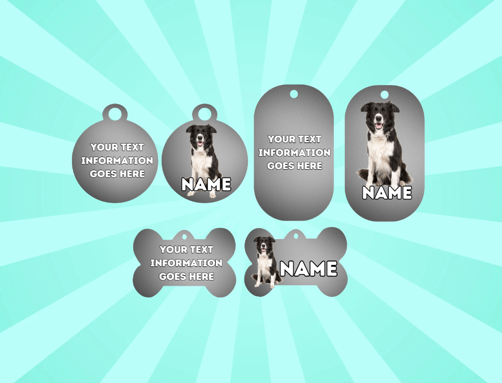 BORDER COLLIE Dog Pet Personalise Own Photo Round, Bone, Military Tag