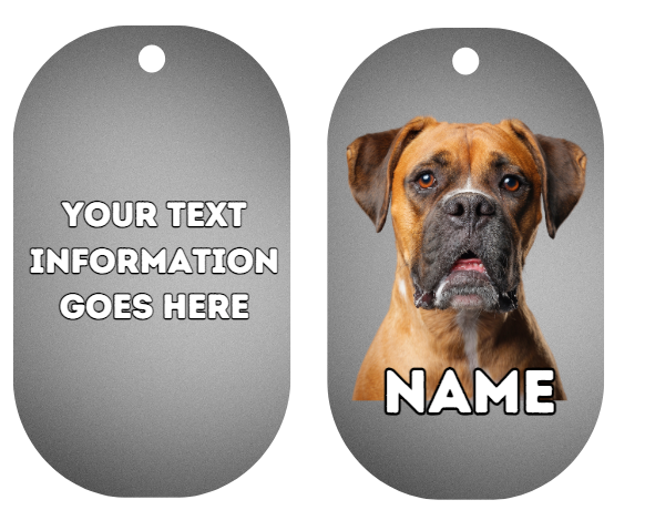 BOXER Dog Pet Personalise Own Photo Round, Bone, Military Tag