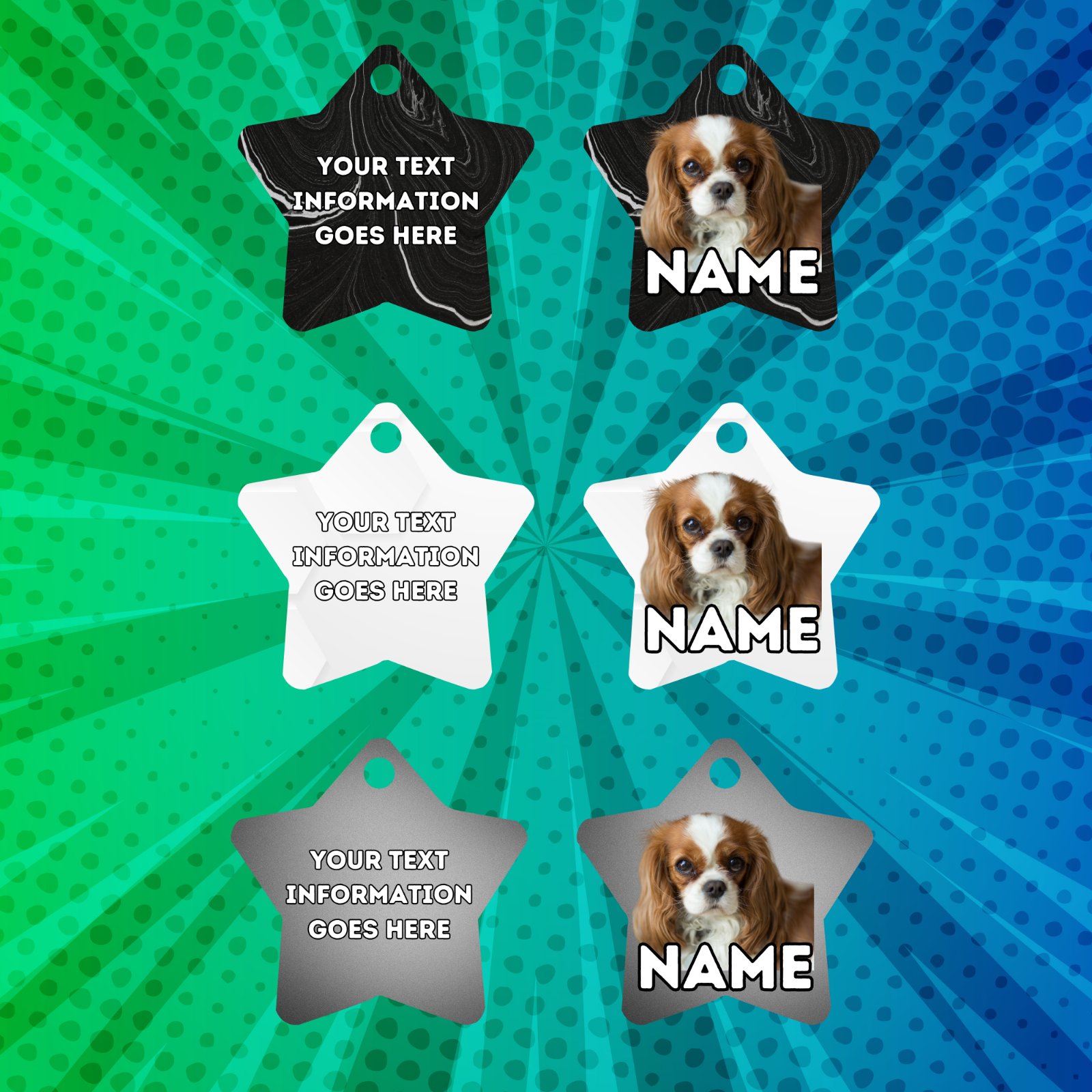 KING CHARLES CAVALIER Dog Pet Personalise Own Photo Round, Bone, Military Tag