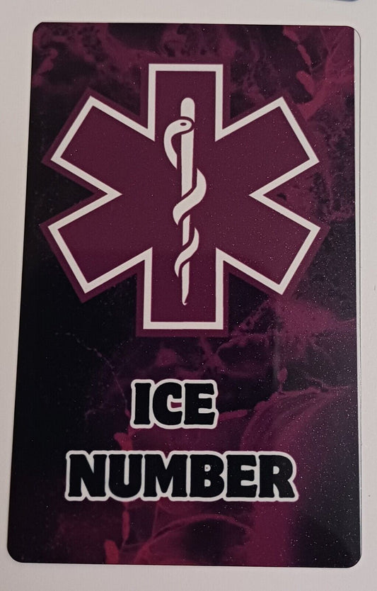 Medical Alert Card "ICE NUMBER" Free Lanyard & Holder