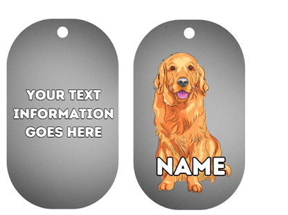 GOLDEN RETRIEVER Dog Pet Personalise Own Photo Round, Bone, Military Tag