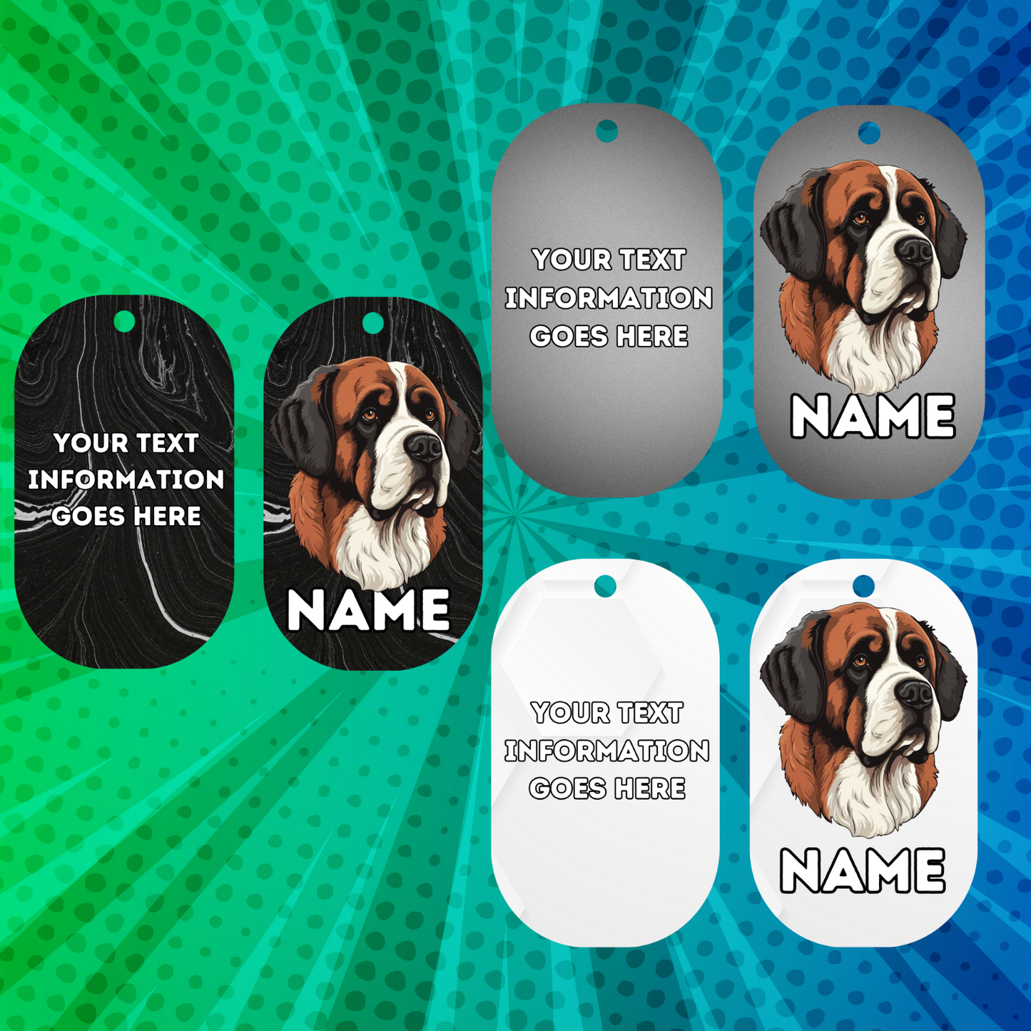 ST. BERNARD  Dog Personalised Your Own Photo Round Dog Bone, Military Tag