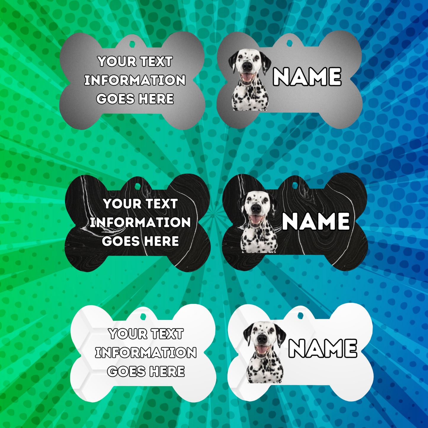 DALMATION Dog Pet Personalise Own Photo Round, Bone, Military Tag