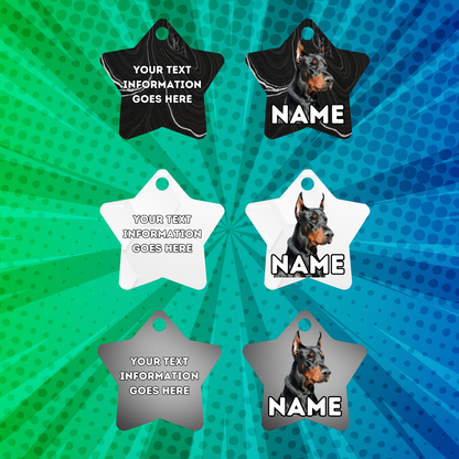 DOLBERMAN Dog Pet Personalised Your Own Photo STAR Shape Tag