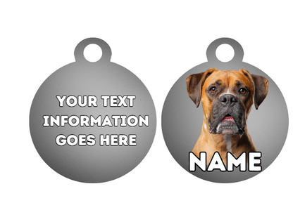 BOXER Dog Pet Personalise Own Photo Round, Bone, Military Tag